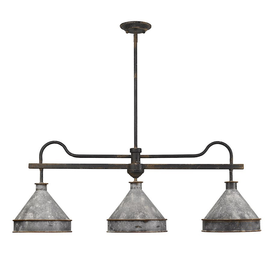 3 Light Linear Pendant, Black Iron