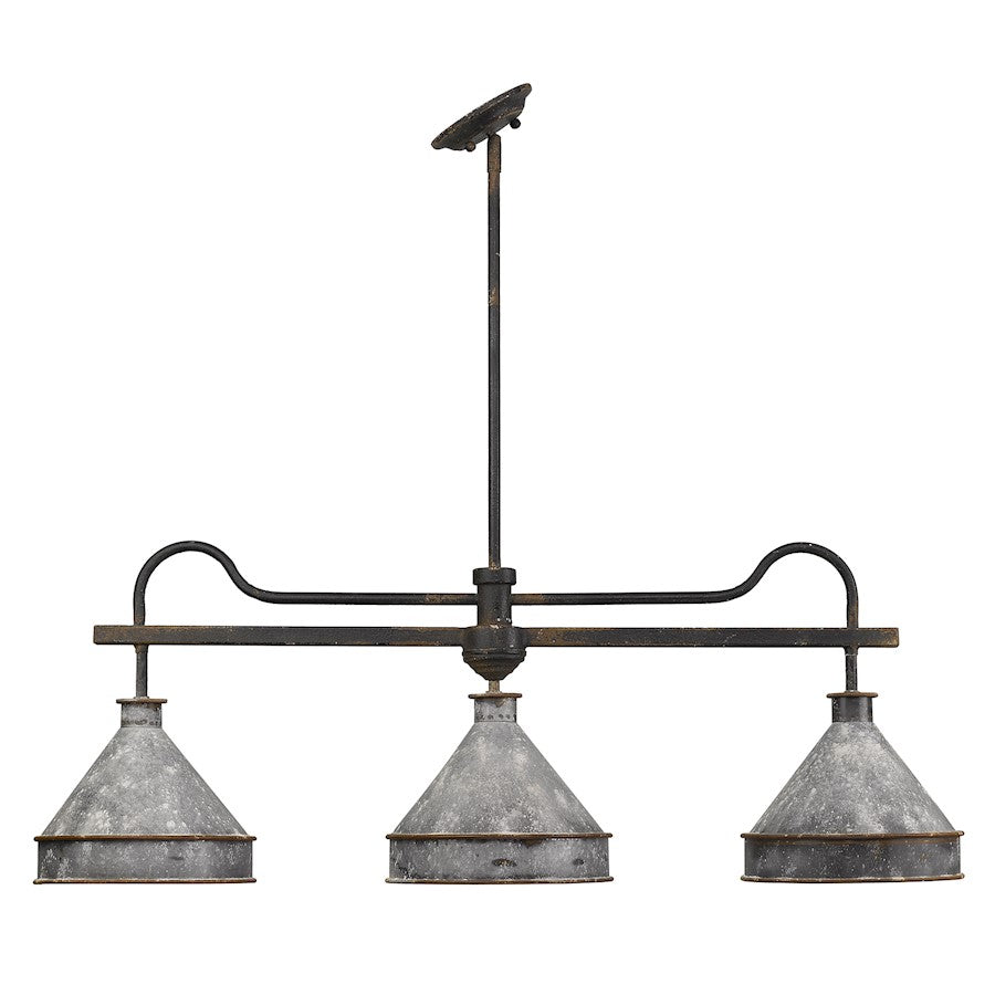 3 Light Linear Pendant, Black Iron