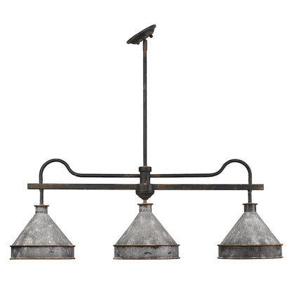 3 Light Linear Pendant, Black Iron