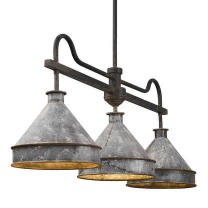 3 Light Linear Pendant, Black Iron