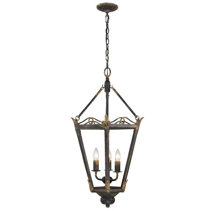 3 Light Pendant, Antique Black Iron