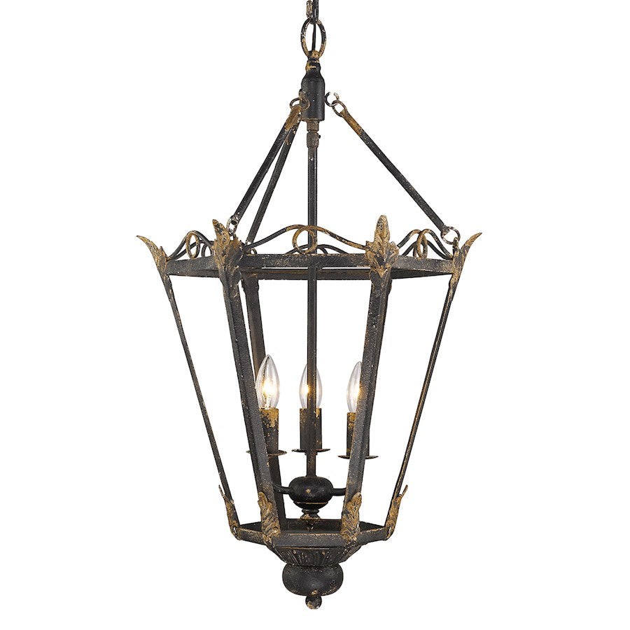 3 Light Pendant, Antique Black Iron