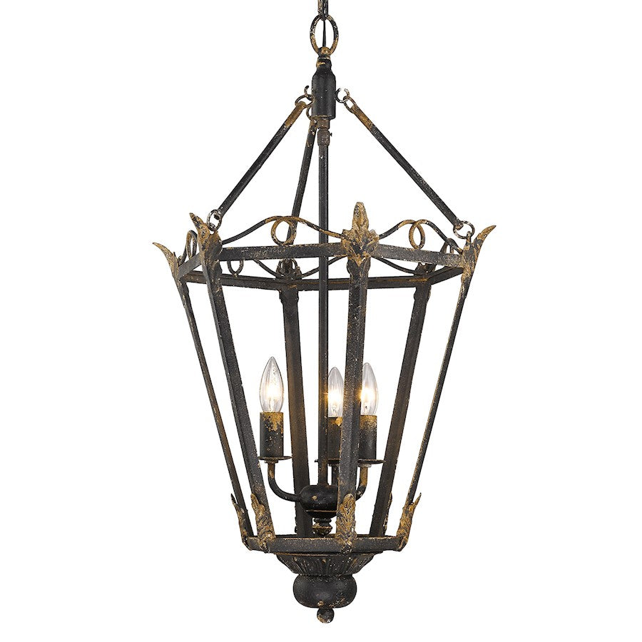 3 Light Pendant, Antique Black Iron