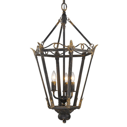 3 Light Pendant, Antique Black Iron