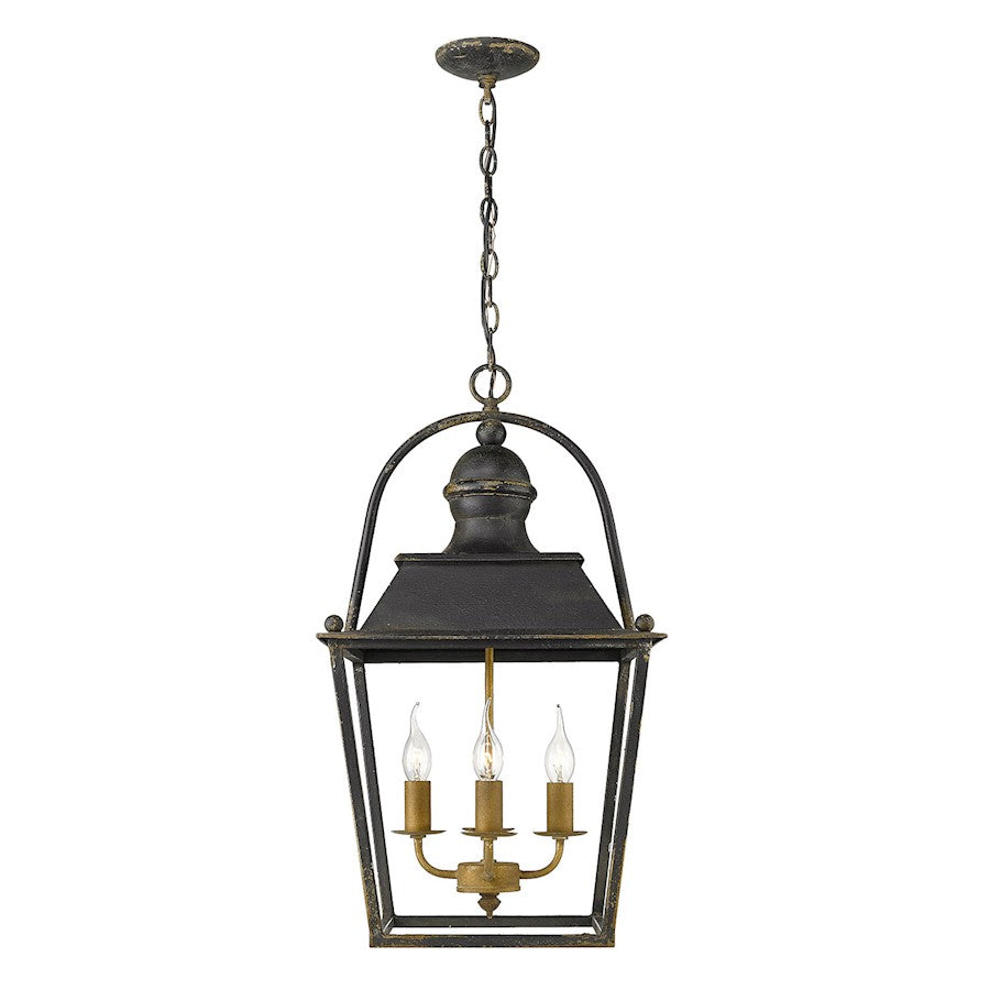 4 Light Pendant, Antique Black Iron