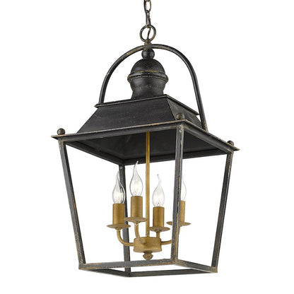 4 Light Pendant, Antique Black Iron