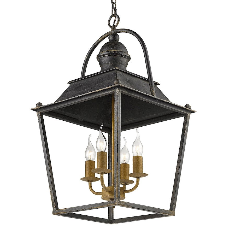 4 Light Pendant, Antique Black Iron