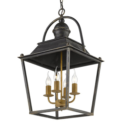 4 Light Pendant, Antique Black Iron