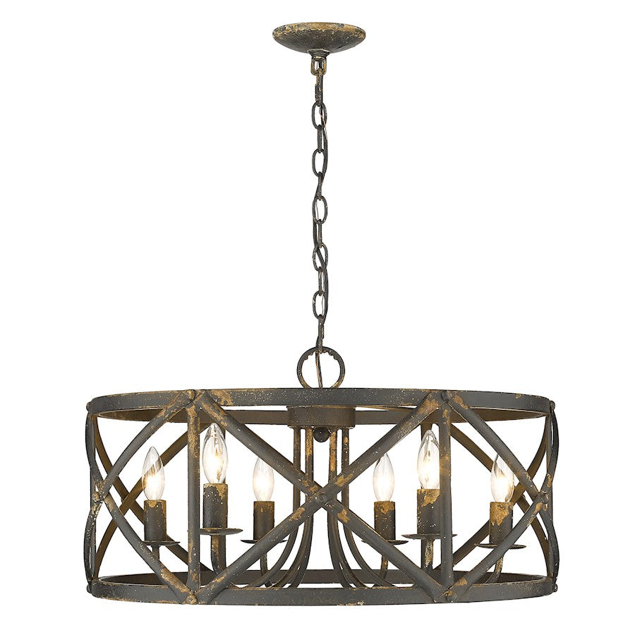 6 Light Chandelier, Antique Black Iron