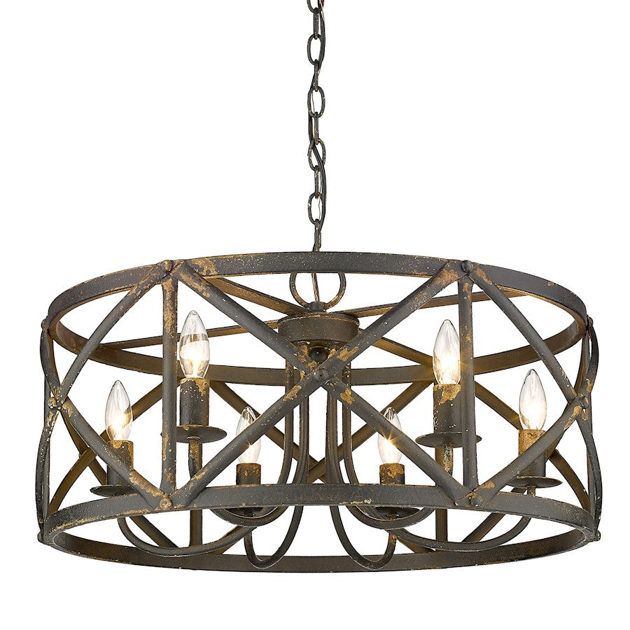 6 Light Chandelier, Antique Black Iron