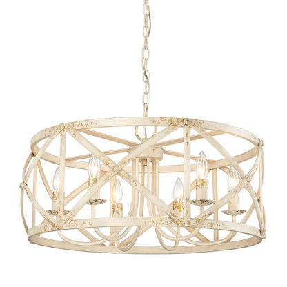 6 Light Chandelier, Antique Ivory