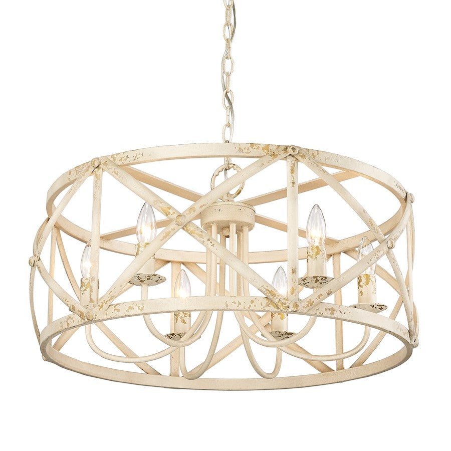 6 Light Chandelier, Antique Ivory