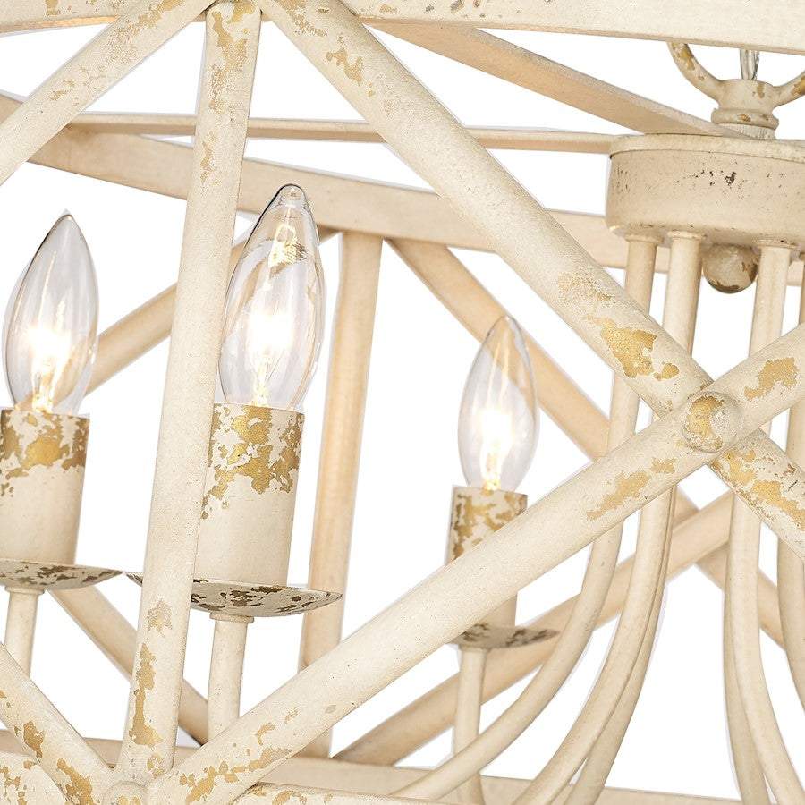 6 Light Chandelier, Antique Ivory