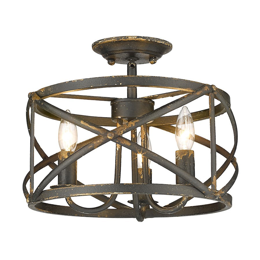 Golden Lighting Alcott 3 Light Semi-Flush, Antique Black Iron - 0890-SFABI