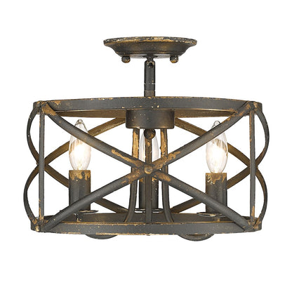 Golden Lighting Alcott 3 Light Semi-Flush, Antique Black Iron