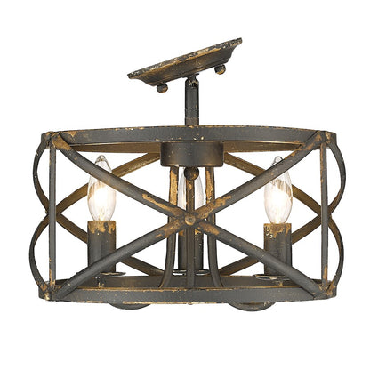 Golden Lighting Alcott 3 Light Semi-Flush, Antique Black Iron