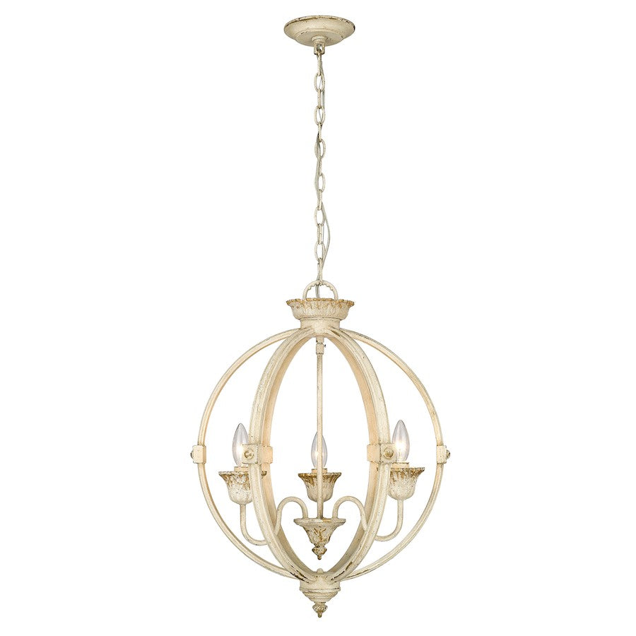 3 Light Pendant, Antique Ivory