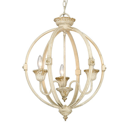 3 Light Pendant, Antique Ivory