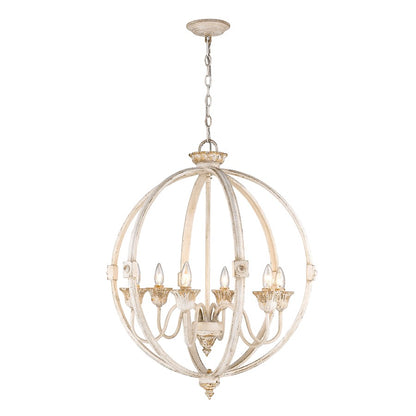 6 Light Chandelier, Antique Ivory