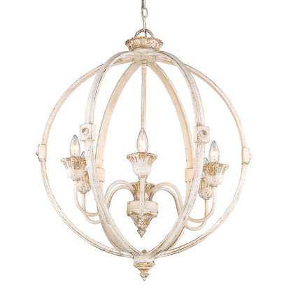 6 Light Chandelier, Antique Ivory