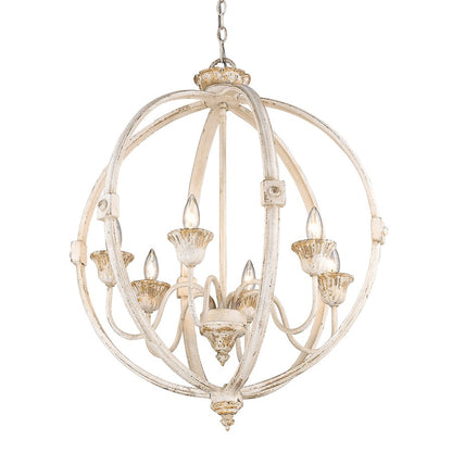 6 Light Chandelier, Antique Ivory