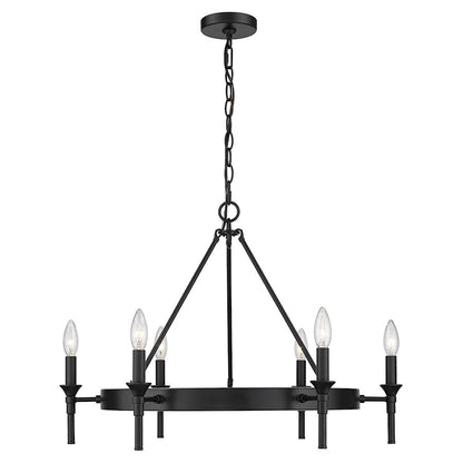 6 Light Chandelier, Matte Black