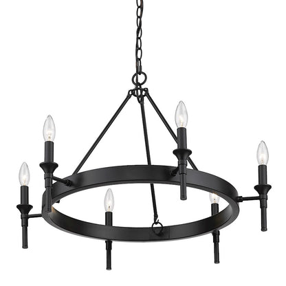 6 Light Chandelier, Matte Black