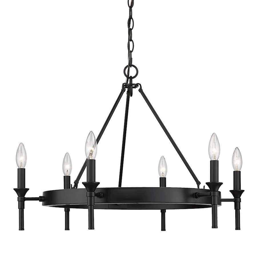 6 Light Chandelier, Matte Black