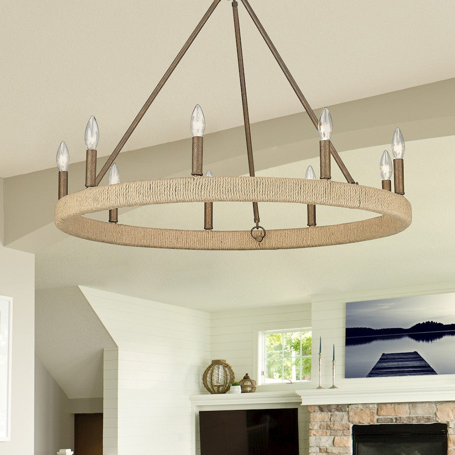 9 Light Chandelier, Burnished Chestnut