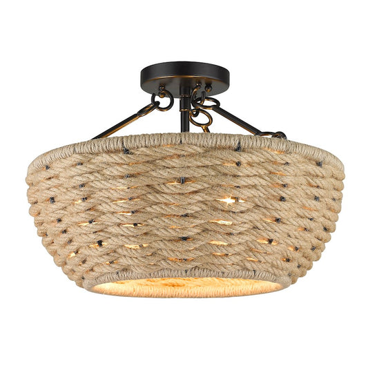 Golden Lighting Hathaway 3 Light Semi-Flush Mount, Matte Black