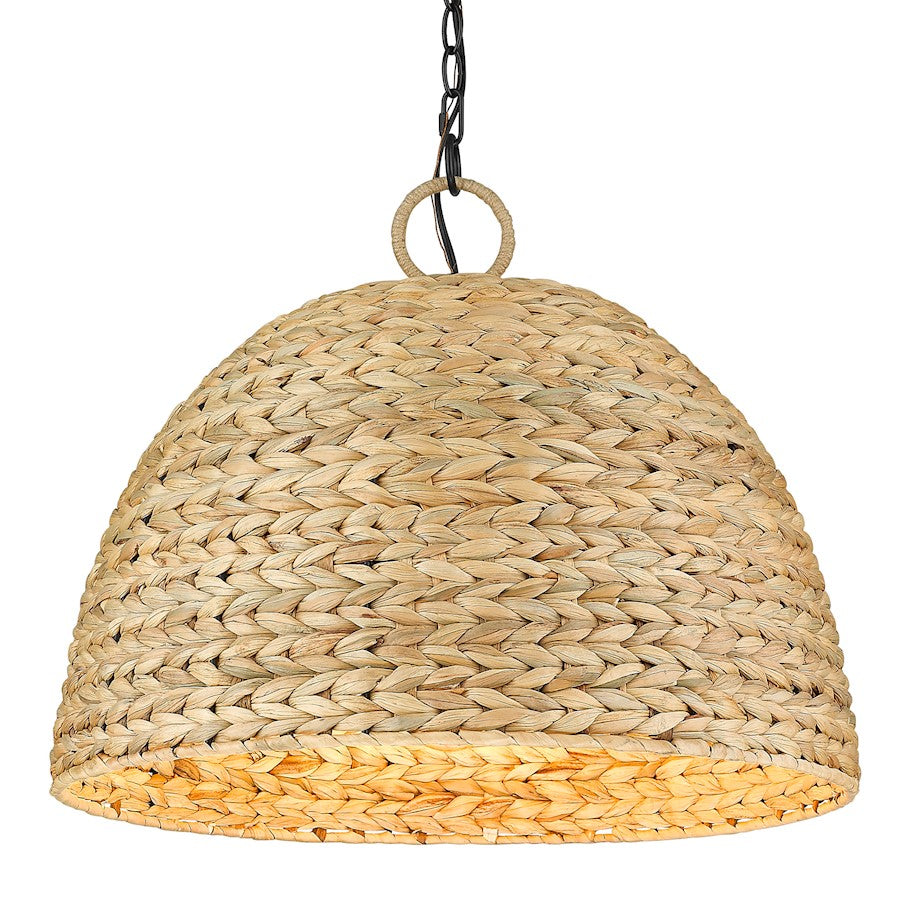 Golden Lighting Rue 5 Light Pendant, Black/Woven Sweet Grass - 1081-5PBLK-WSG