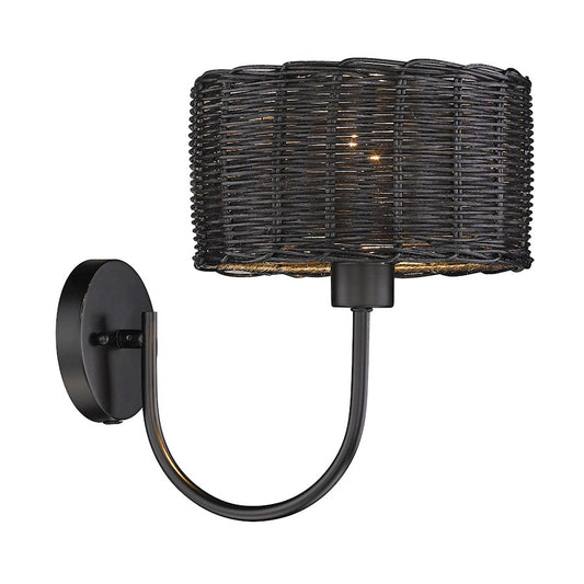 Golden Lighting Erma 1-Light Wall Sconce, Black/Black Wicker - 1084-1WBLK-BW