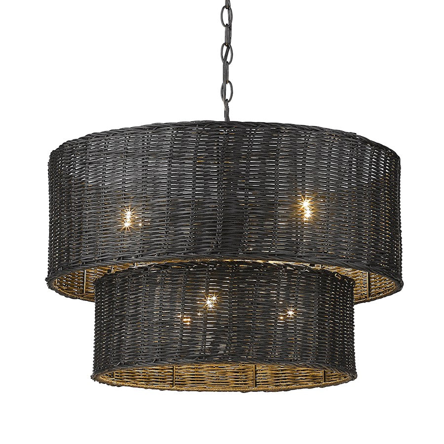 Golden Lighting Erma 6 Light Chandelier, Matte Black/Black Wicker - 1084-6BLK-BW