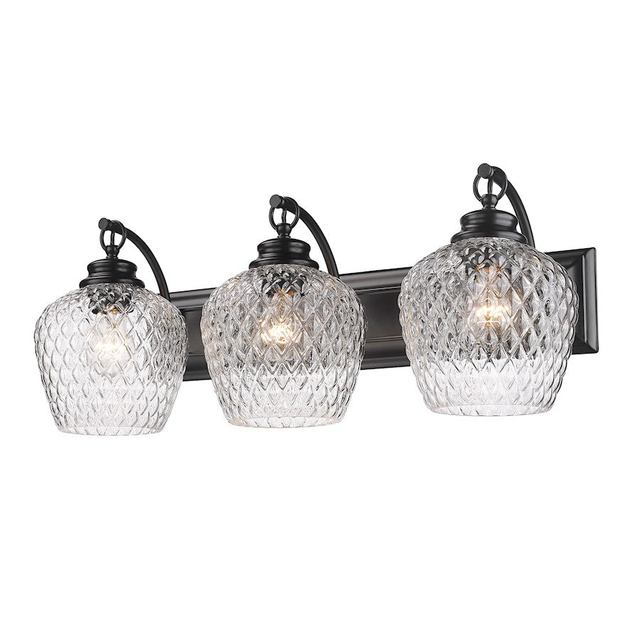 Golden Lighting Adeline 3-Light Vanity Light, Black/Clear - 1088-BA3BLK-CLR