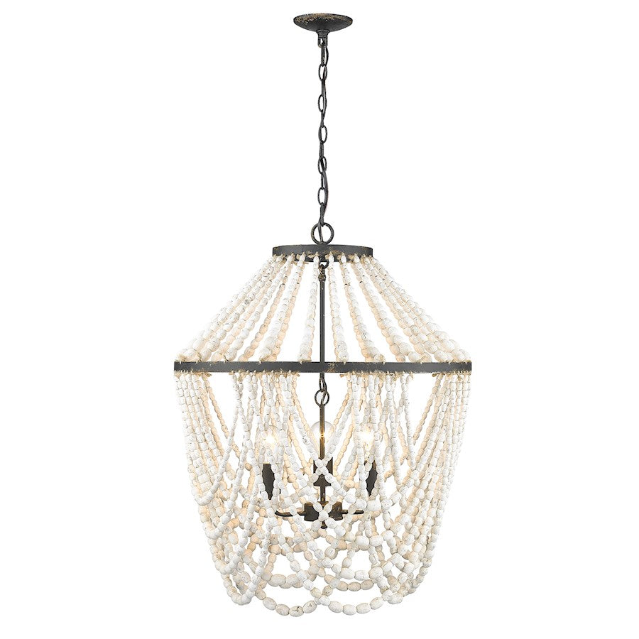 3 Light Pendant, Antique Black Iron