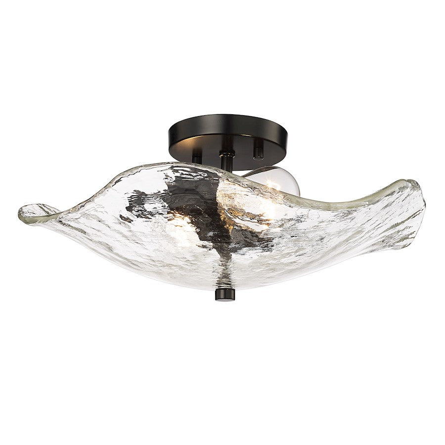 Golden Lighting Samara 2 Lt Semi-Flush, Black/Hammered Water - 1140-SFBLK-HWG