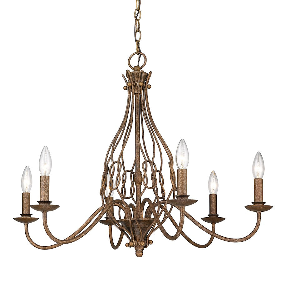 6 Light Chandelier, Burnished Chestnut