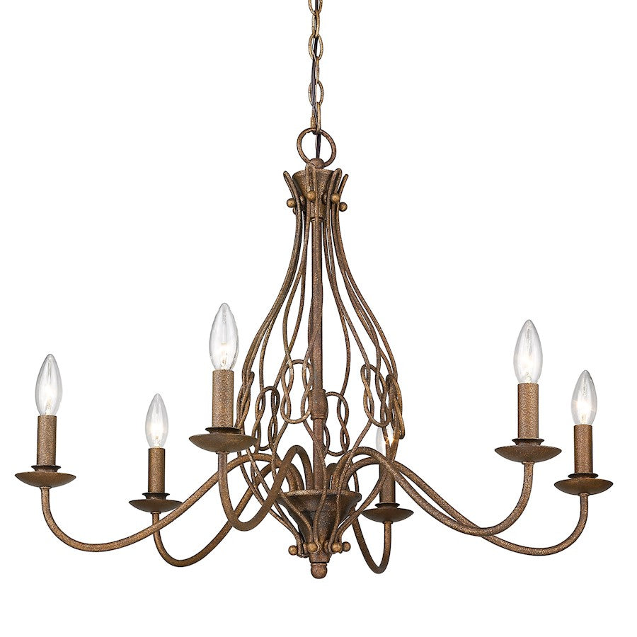 6 Light Chandelier, Burnished Chestnut