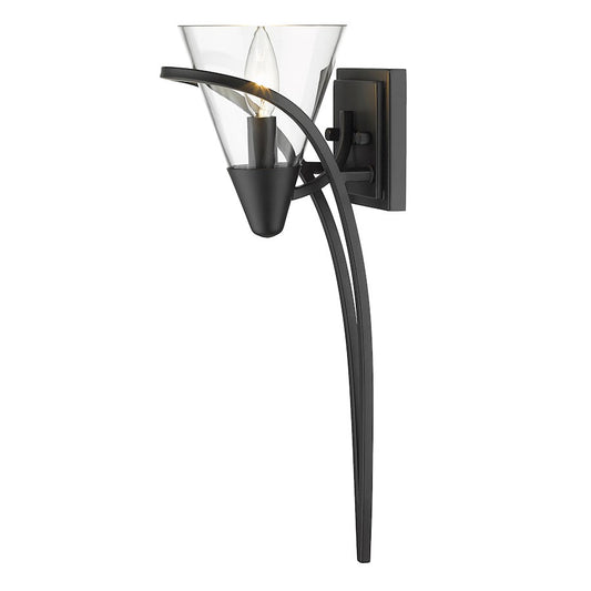 Golden Lighting Olympia 1 Light Wall Sconce, Matte Black/Clear - 1648-1WBLK-CLR