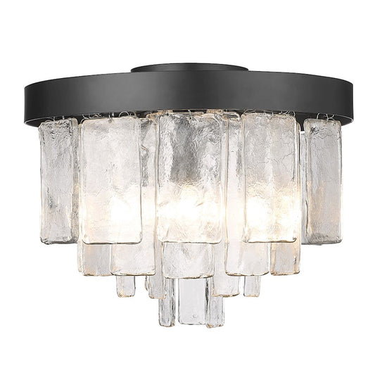 Golden Lighting Ciara 3 Light Flush Mount, Black/Hammered Water - 1768-FMBLK-HWG