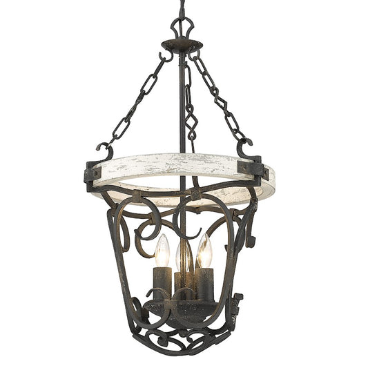 3 Light Pendant, Antique Black Iron