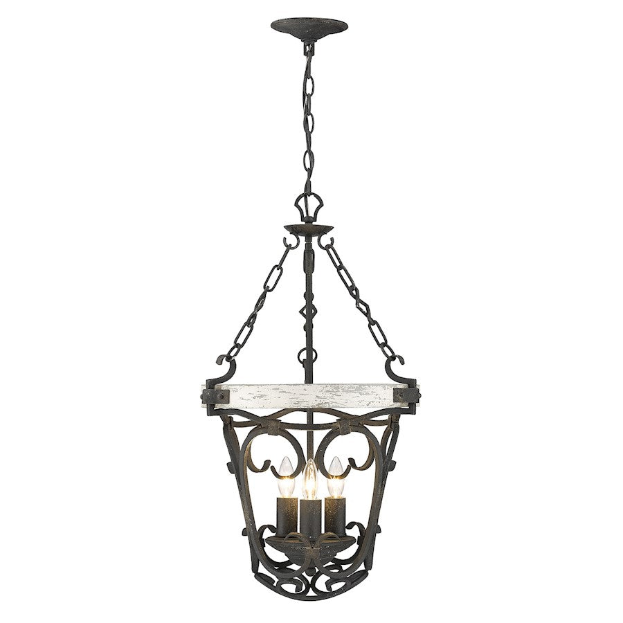 3 Light Pendant, Antique Black Iron