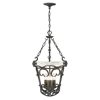 3 Light Pendant, Antique Black Iron