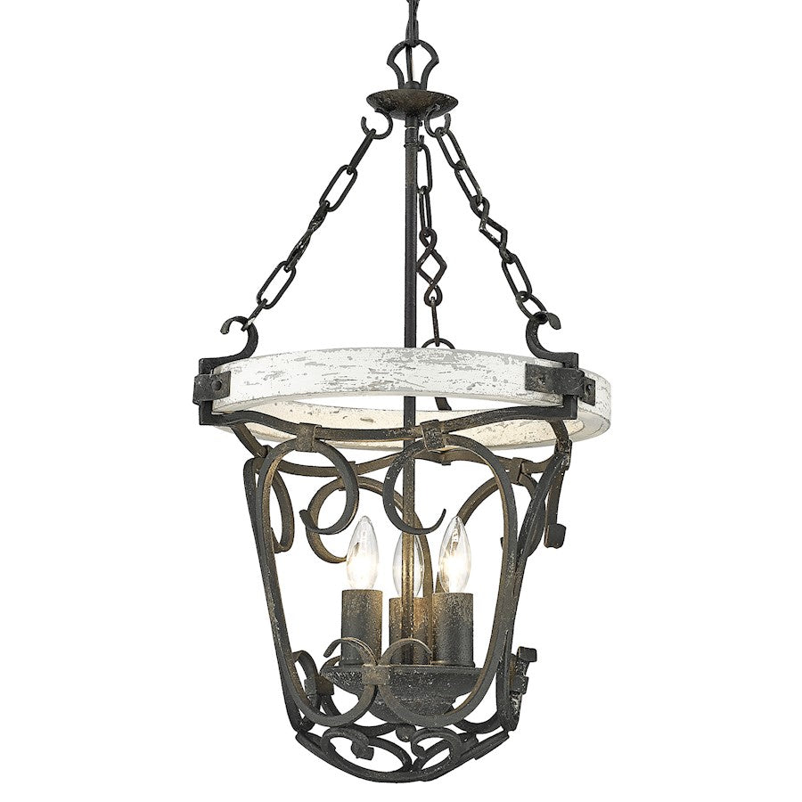 3 Light Pendant, Antique Black Iron