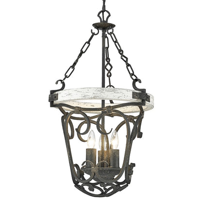 3 Light Pendant, Antique Black Iron