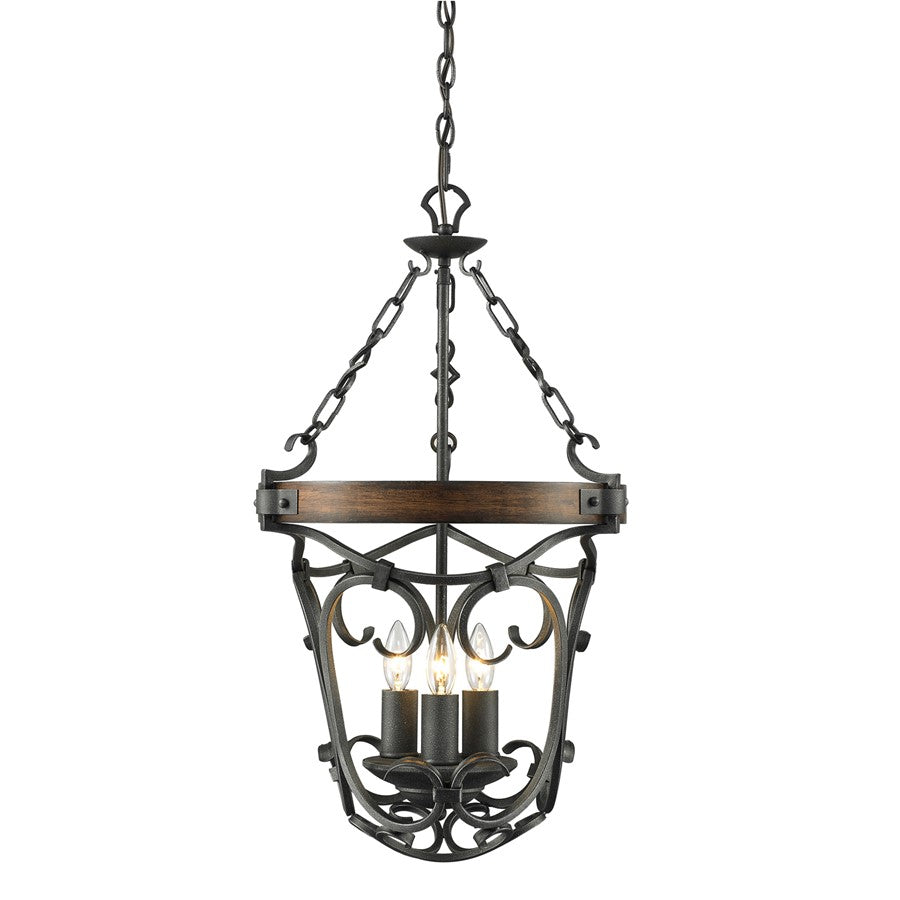 3 Light Chandelier, Black Iron