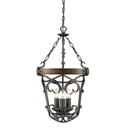 3 Light Chandelier, Black Iron