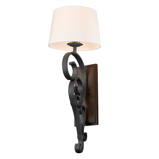 Golden Lighting Madera 1 Light Sconce, Black Iron/Ivory Linen - 1821-WT1BI-RO