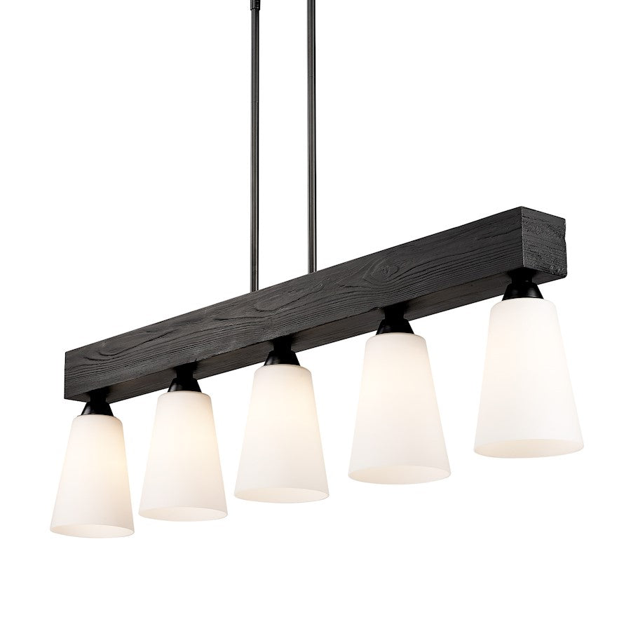 Golden Lighting Neela 5 Light Linear Pendant, Matte Black/Opal - 1830-LPBLK-OP