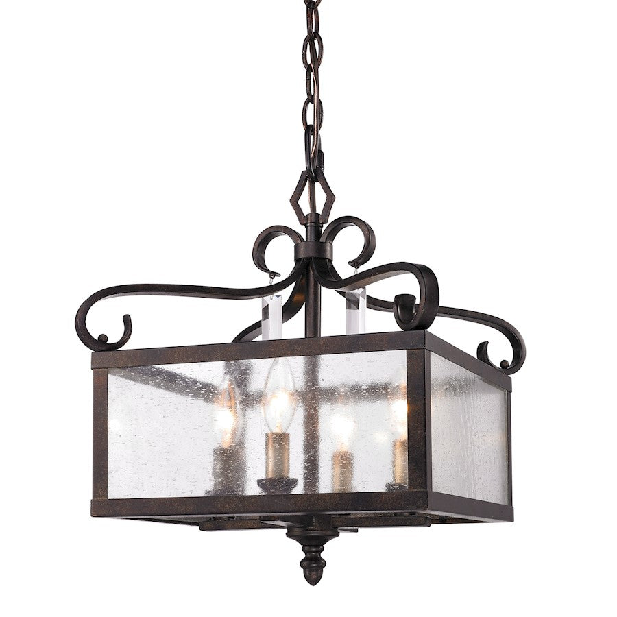 Golden Lighting Valencia 4 Light Pendant, Fired Bronze/Seeded - 2049-M4FB